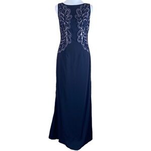 JS Collections Navy Blue Sleeveless Embroidered Holiday Party Gown Maxi Dress 4